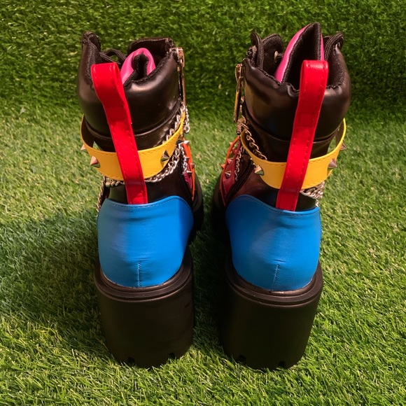 Platform Combat Boots with Multicolor Straps - Picture 4 of 12